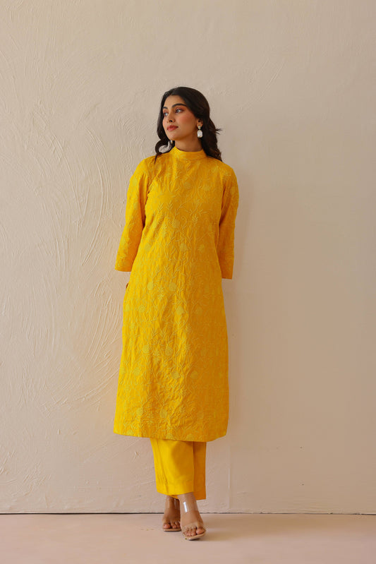 Marigold Yellow Floral Tunic Set