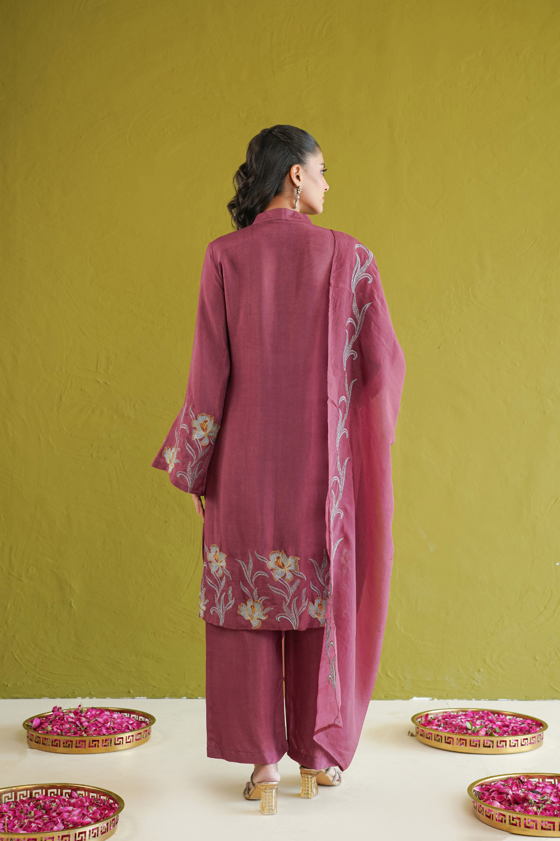 Berry Floral Embroidered Suit Set