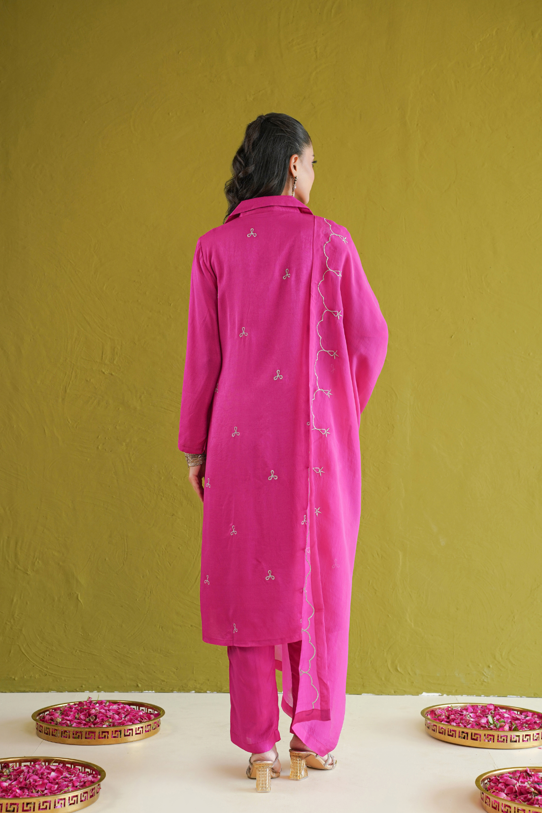 Fuchsia Pink Embroidered Suit Set