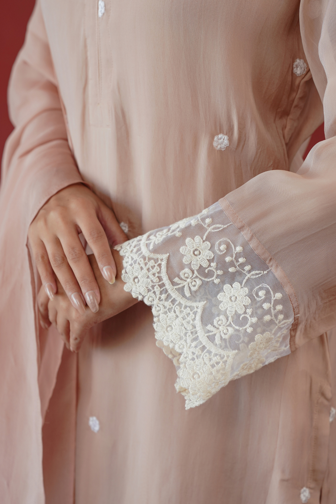 Blush Pink Floral Lace Suit Set