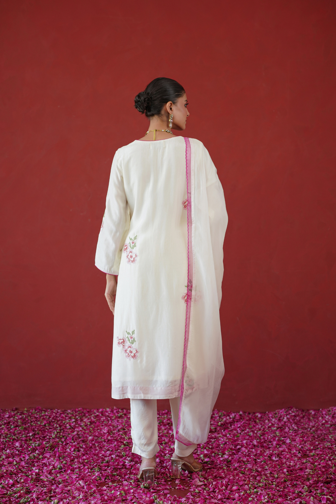 White Floral Embroidered Suit Set