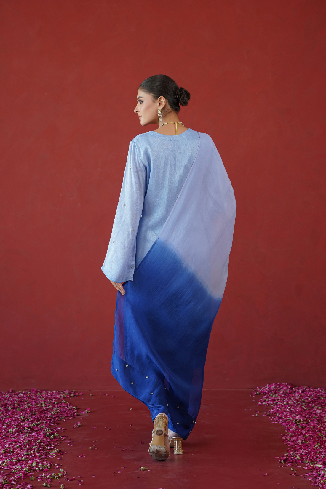 Blue Ombre Embroidered Suit Set