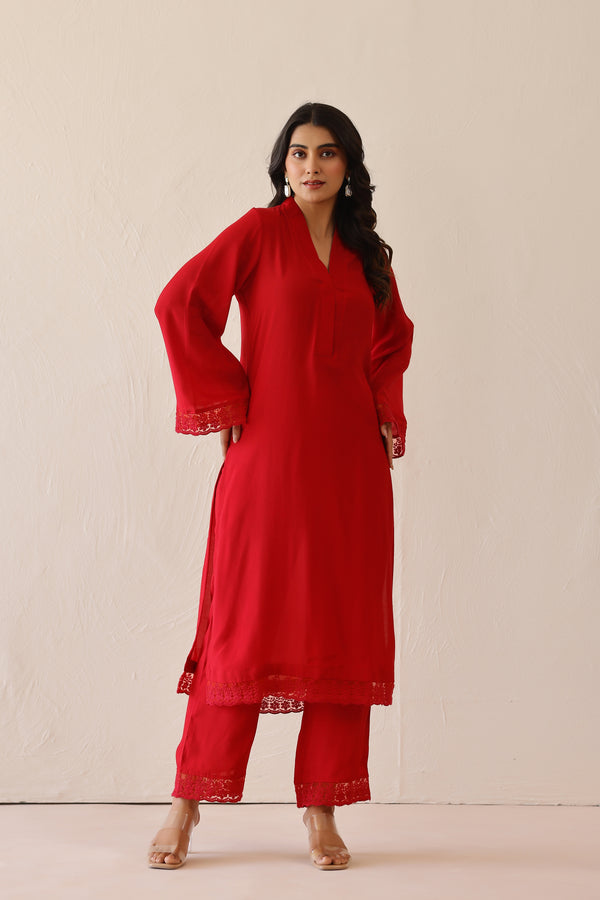 Crimson Red Iris Tunic Set