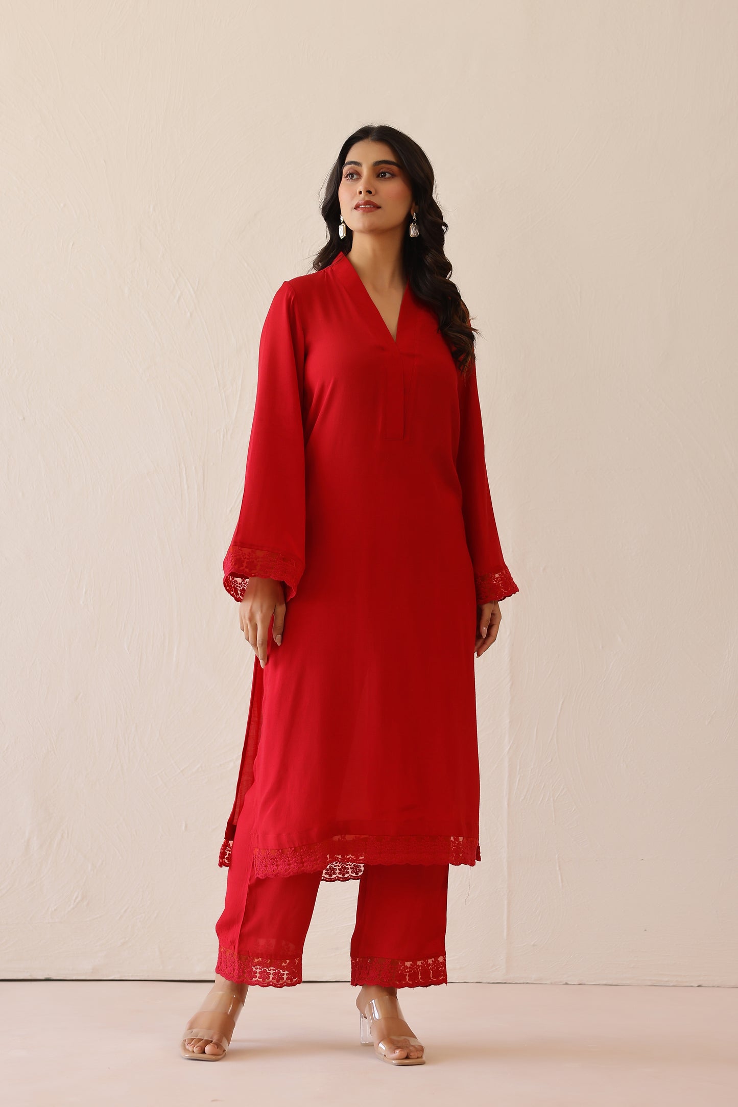 Crimson Red Iris Tunic Set