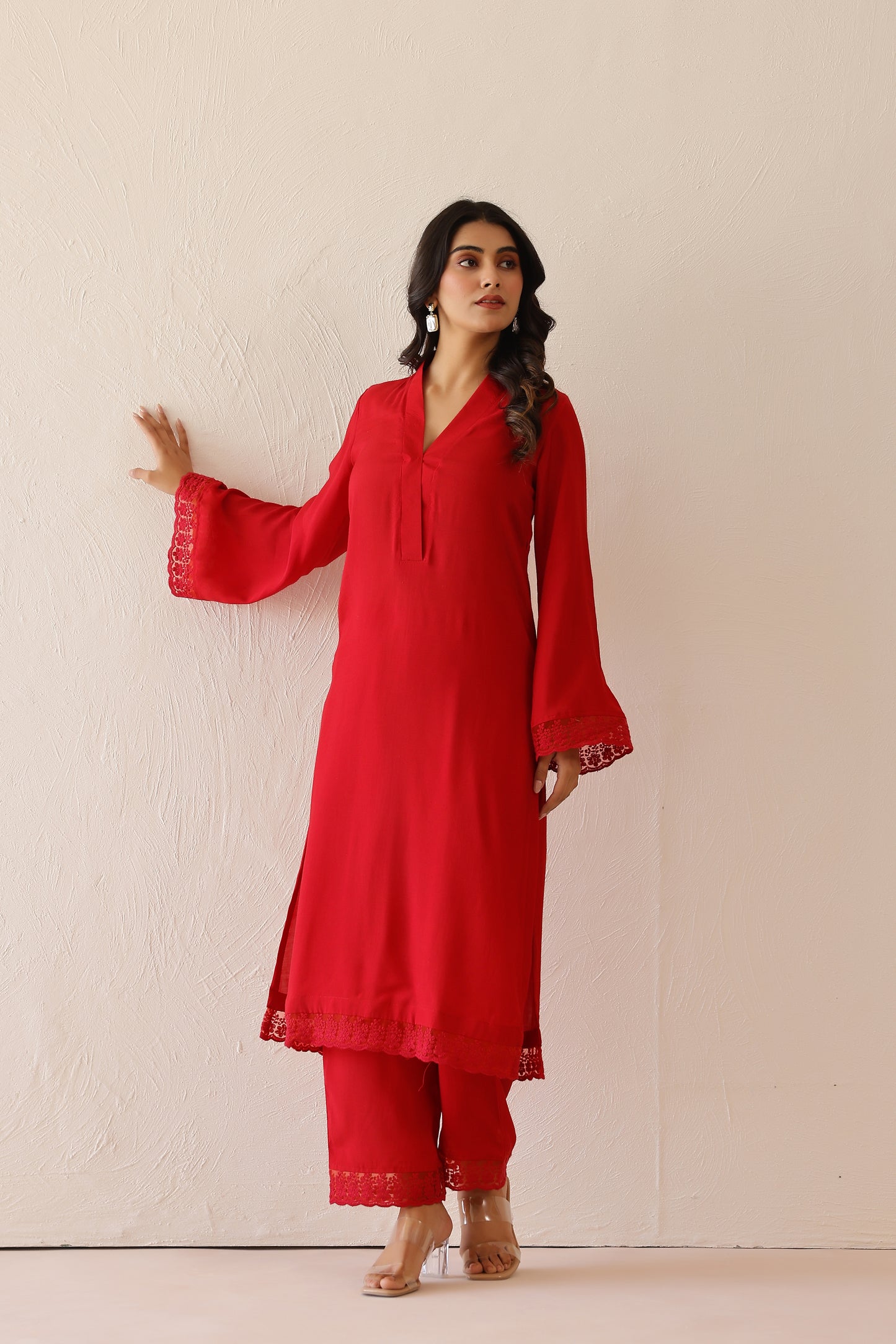 Crimson Red Iris Tunic Set