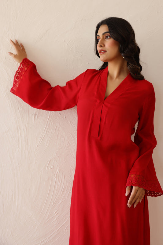 Crimson Red Iris Tunic Set