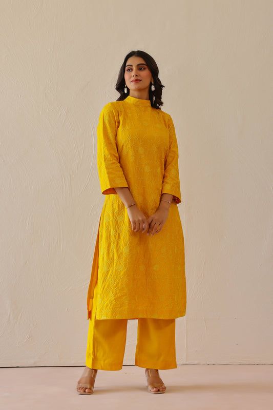 Marigold Yellow Floral Tunic Set