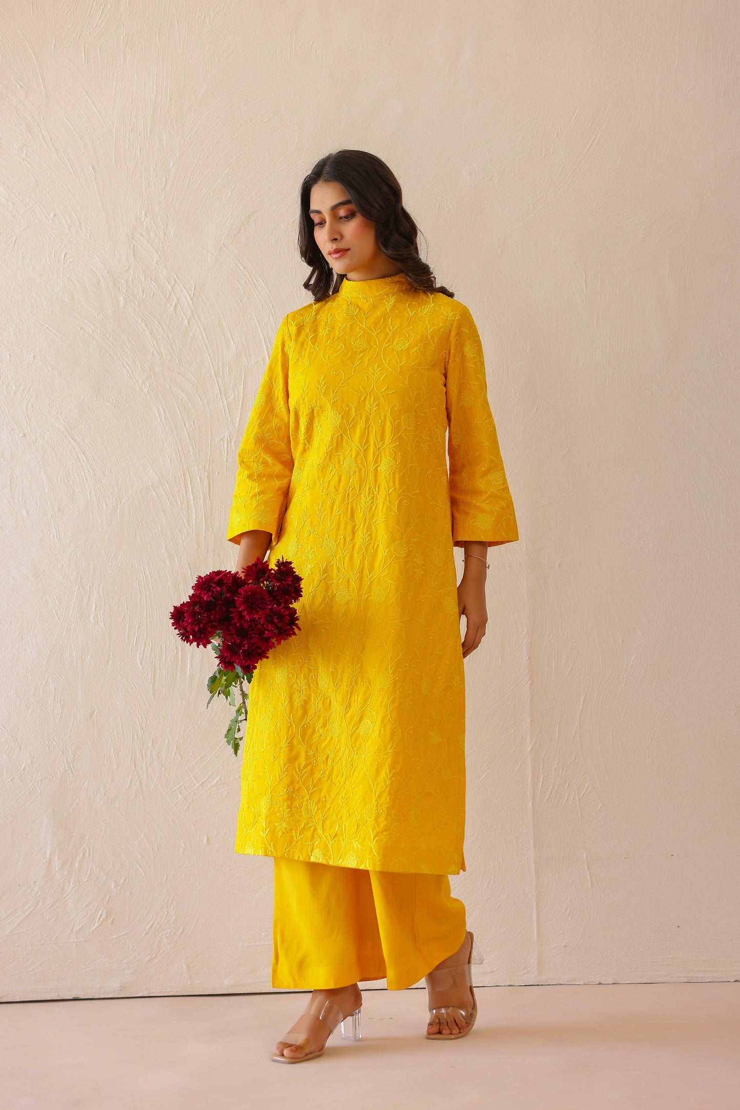 Marigold Yellow Floral Tunic Set