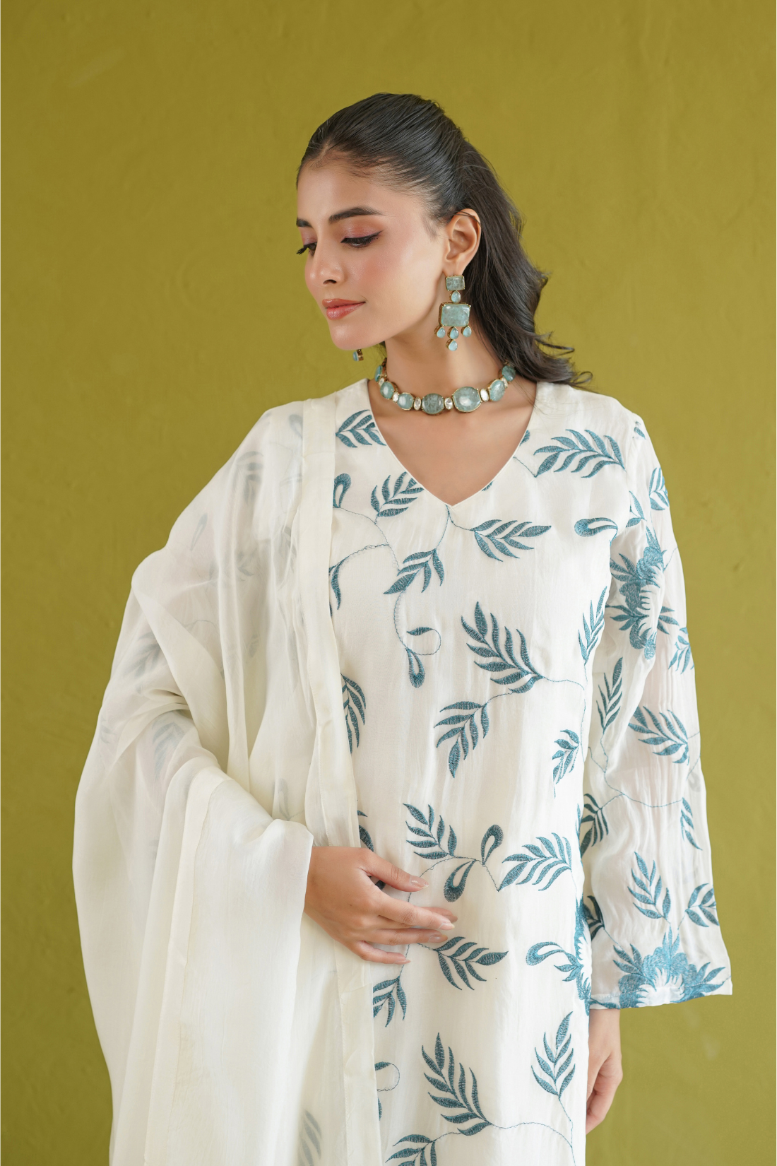 Ivory Blue Embroidered Suit Set