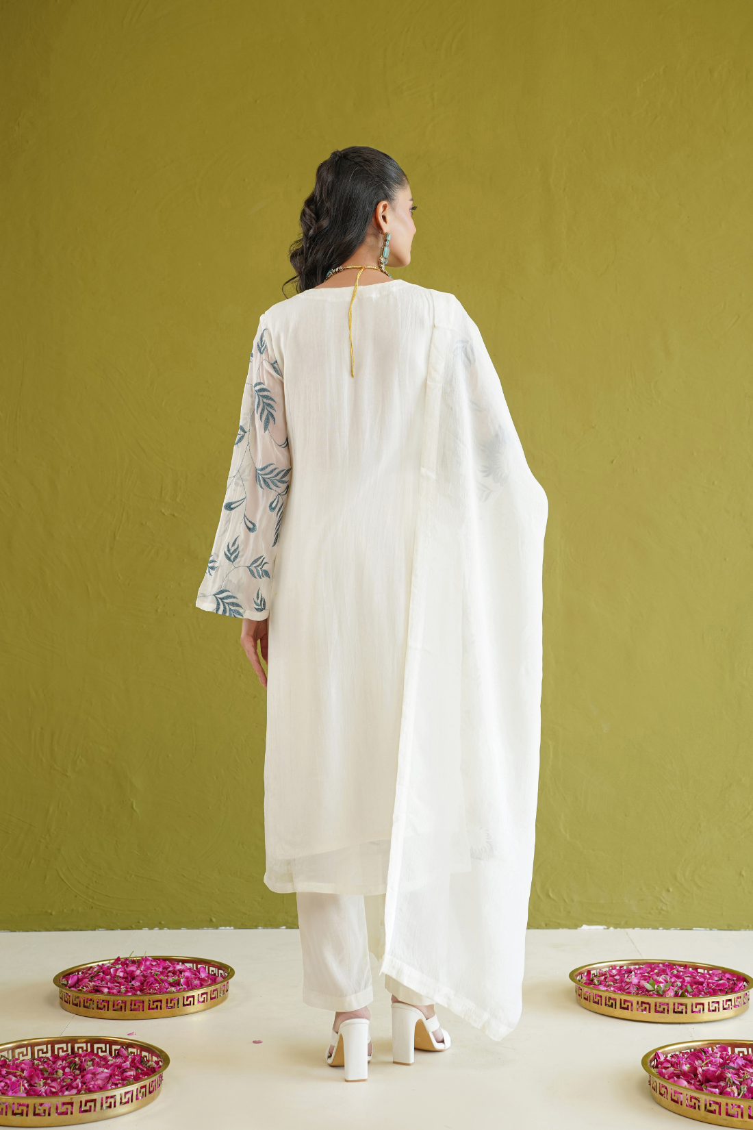 Ivory Blue Embroidered Suit Set