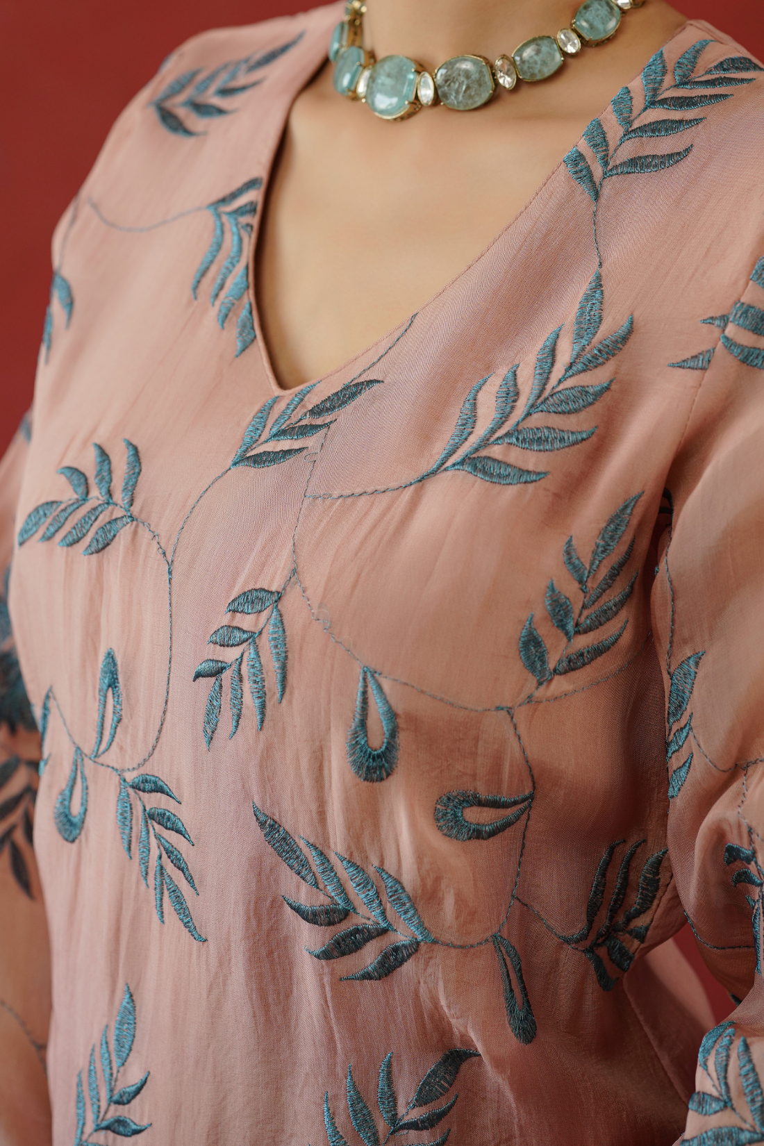 Pink Embroidered Suit Set