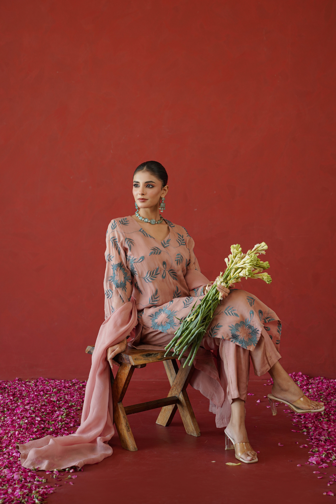 Pink Embroidered Suit Set
