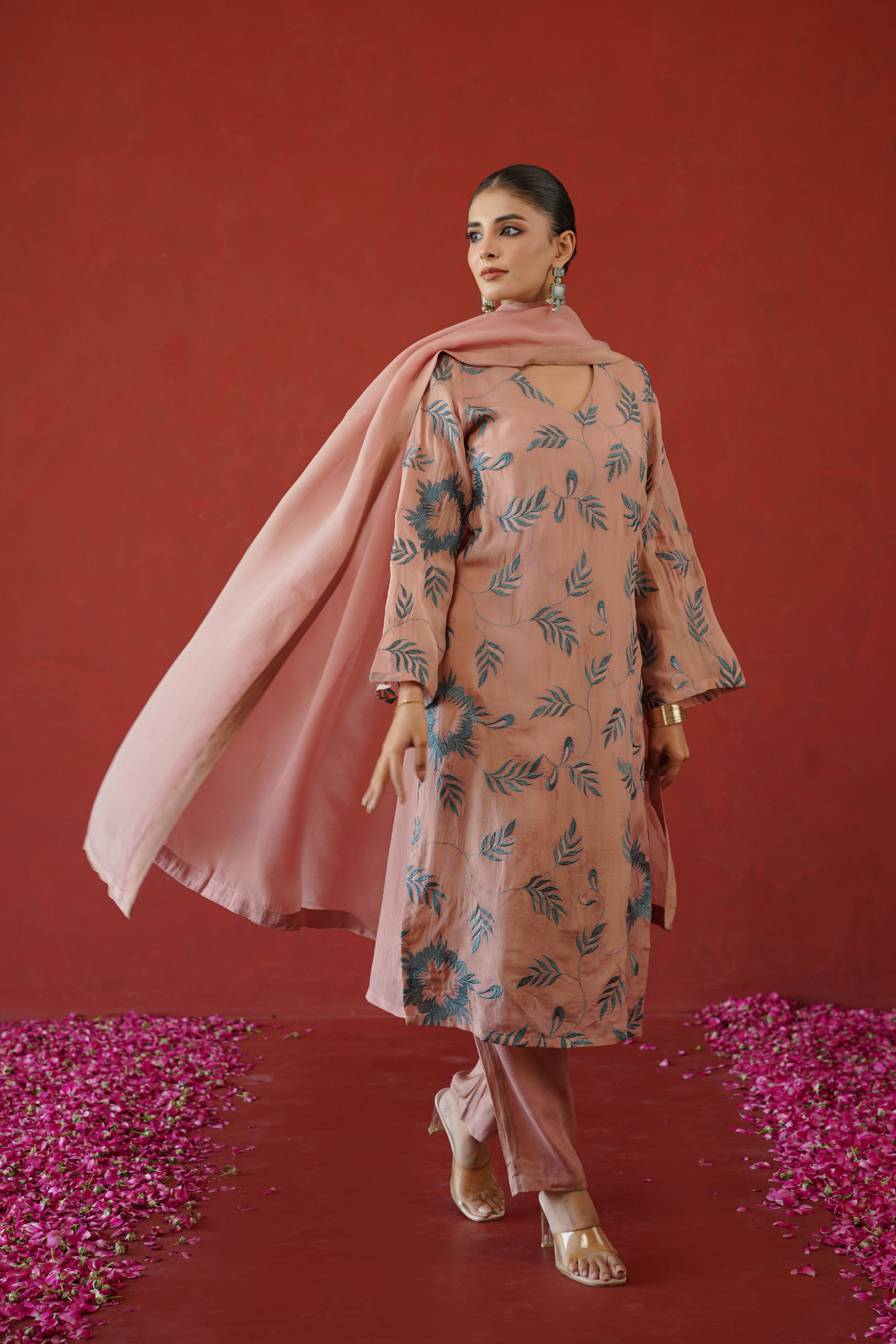 Pink Embroidered Suit Set
