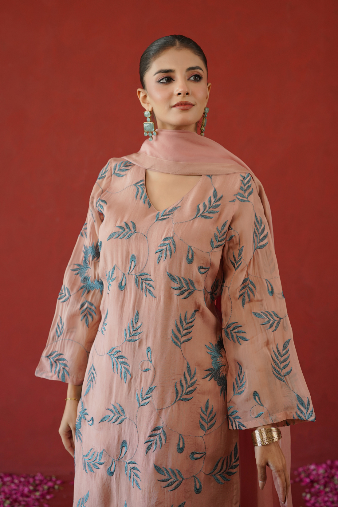 Pink Embroidered Suit Set