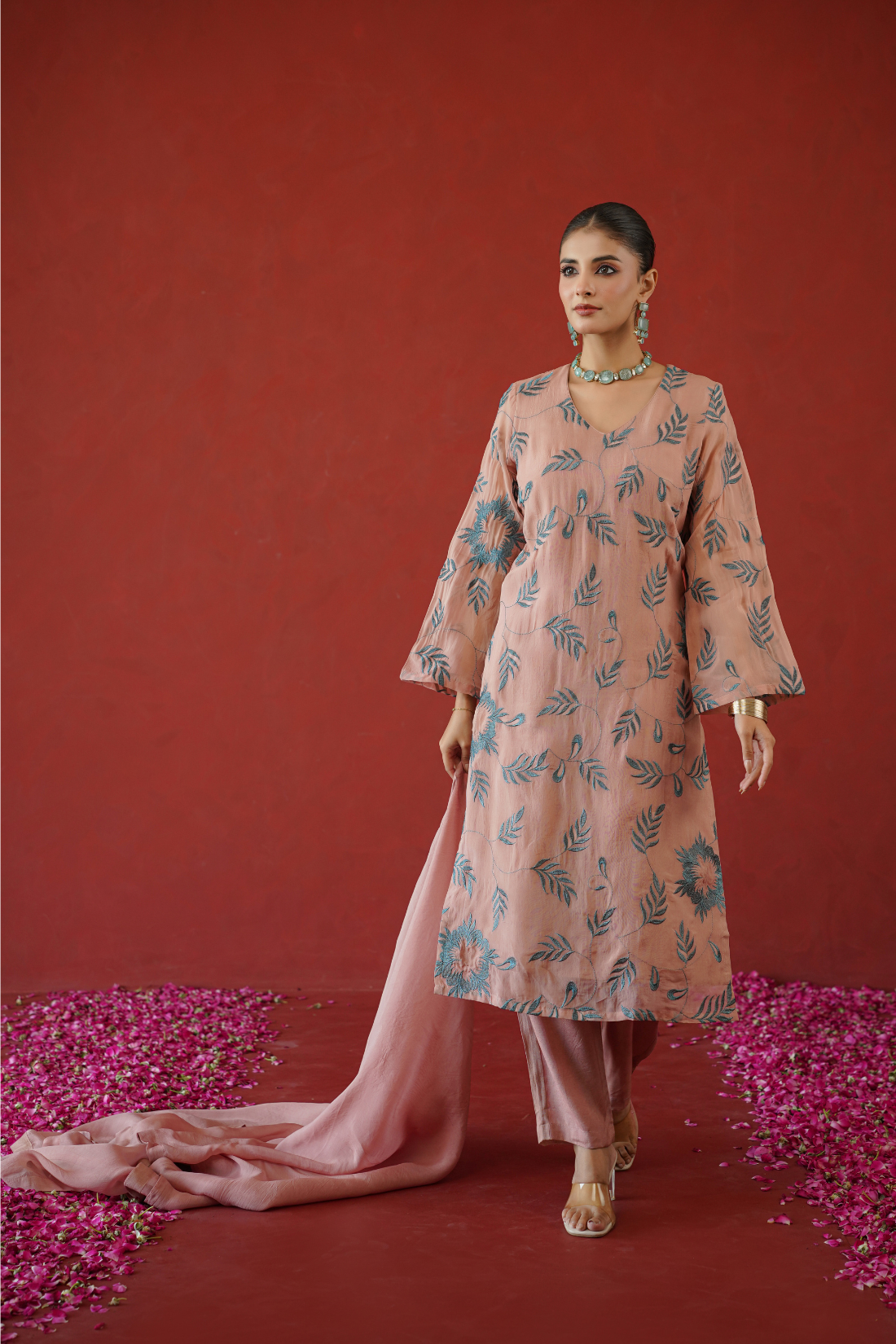 Pink Embroidered Suit Set