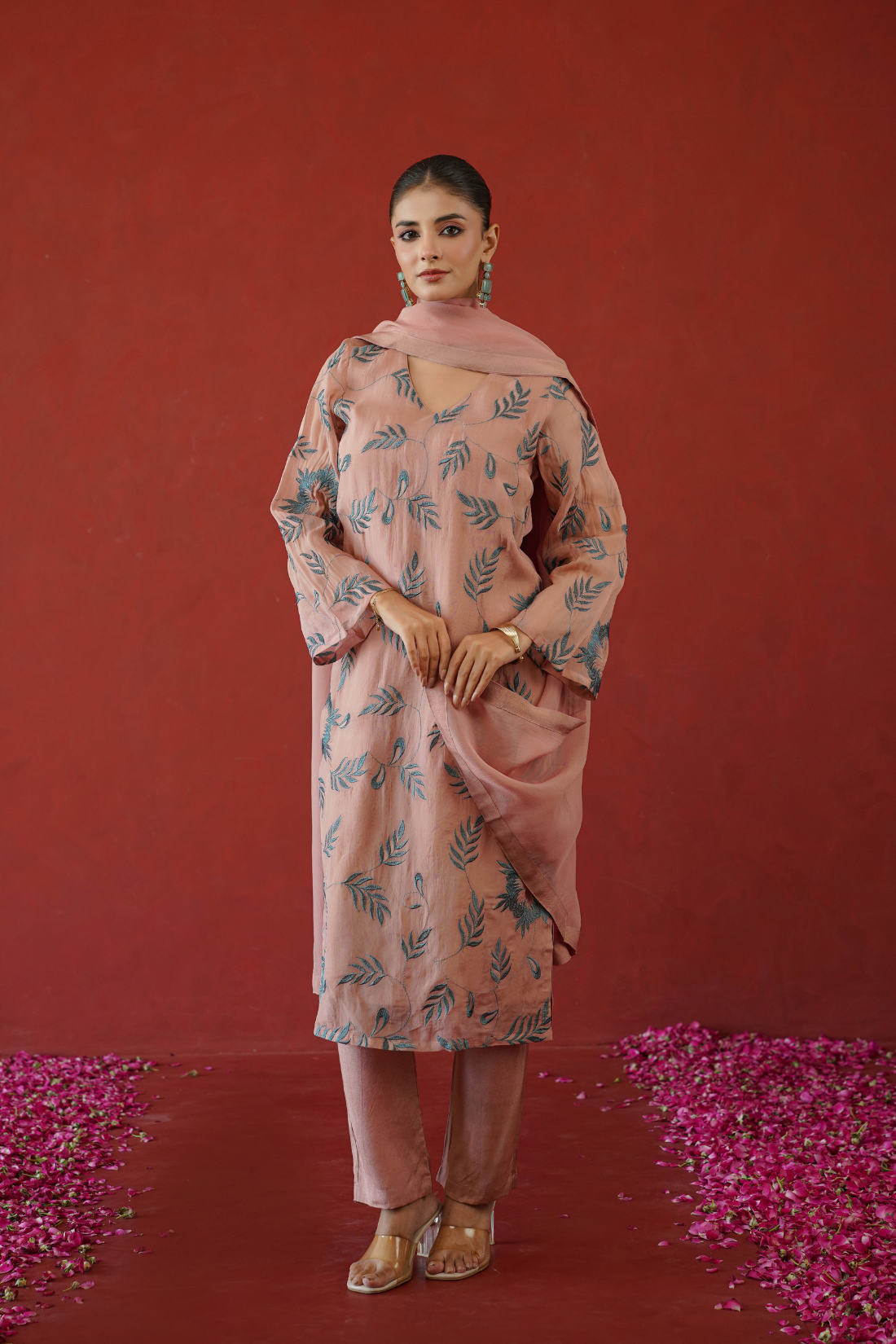 Pink Embroidered Suit Set