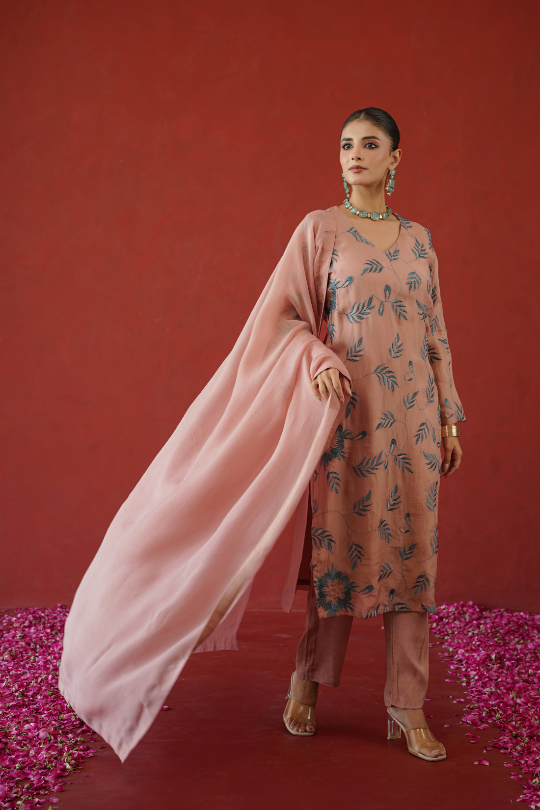 Pink Embroidered Suit Set