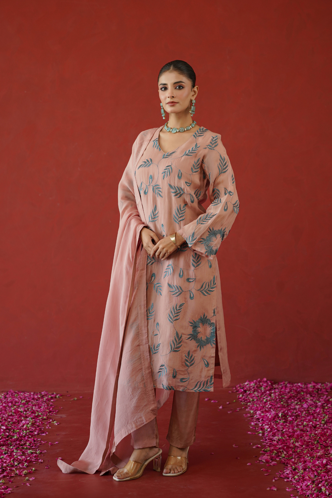 Pink Embroidered Suit Set