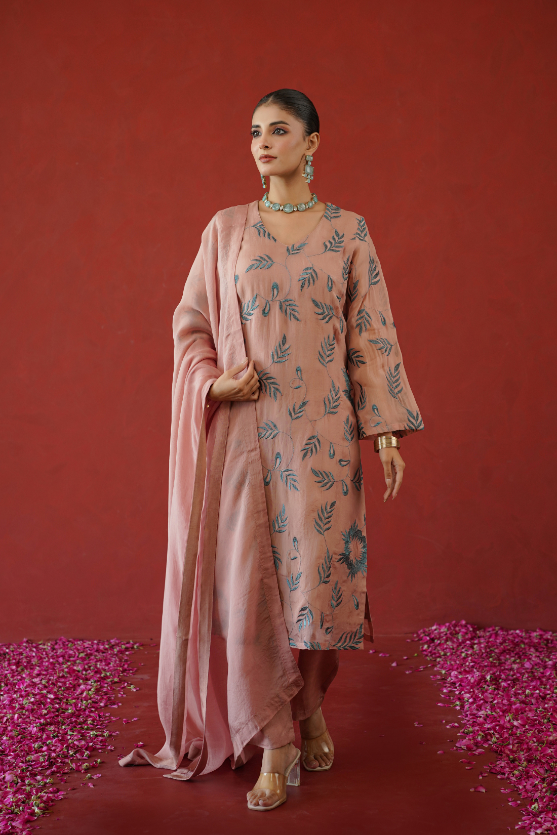 Pink Embroidered Suit Set
