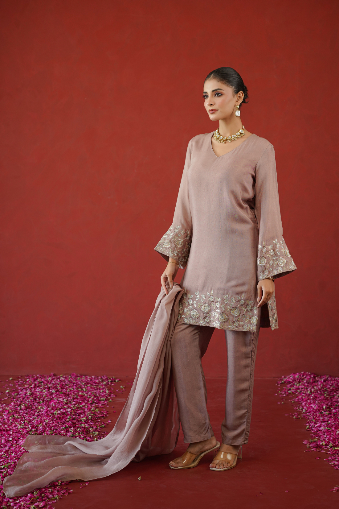 Mauve Zari Embroidered Suit Set