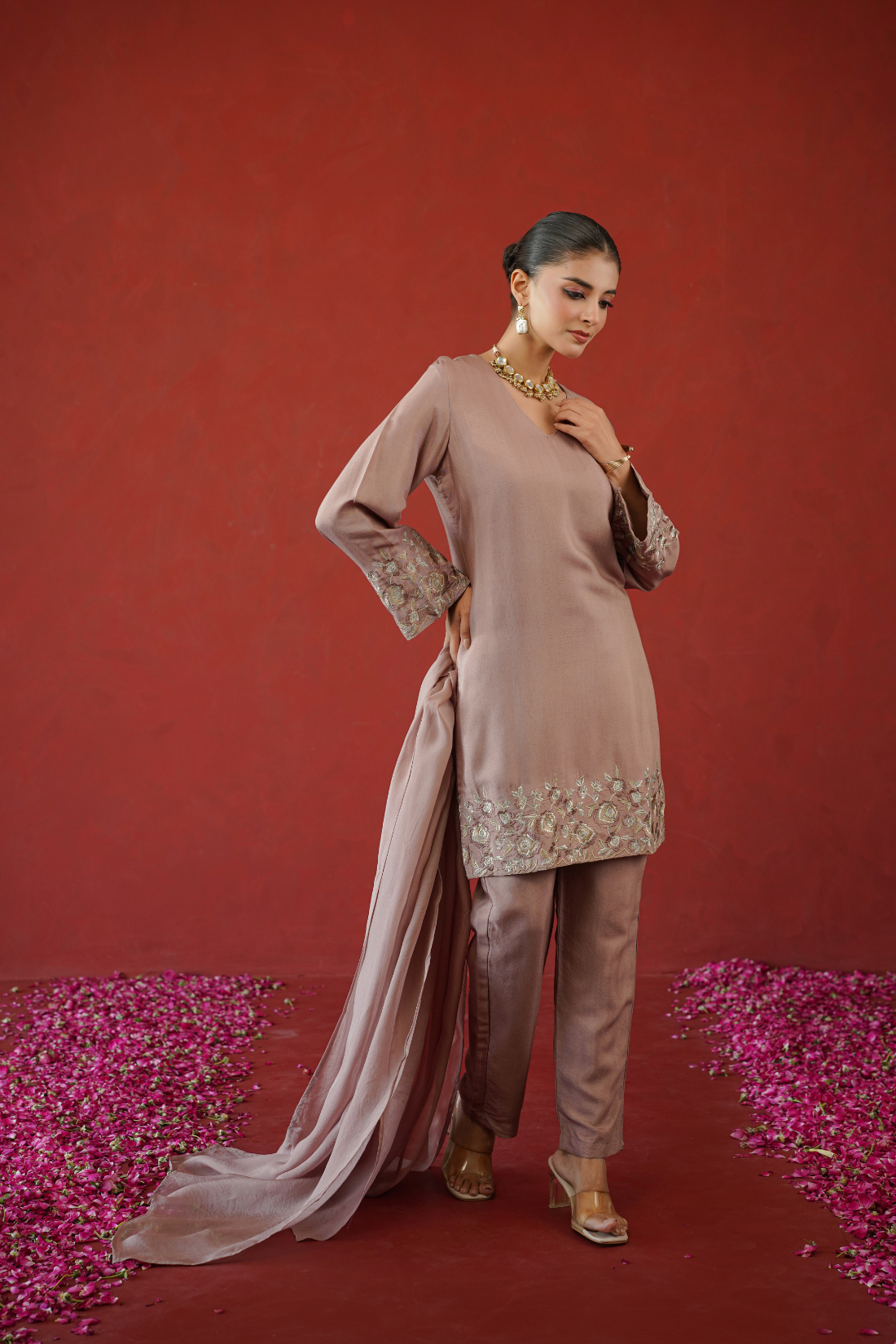 Mauve Zari Embroidered Suit Set