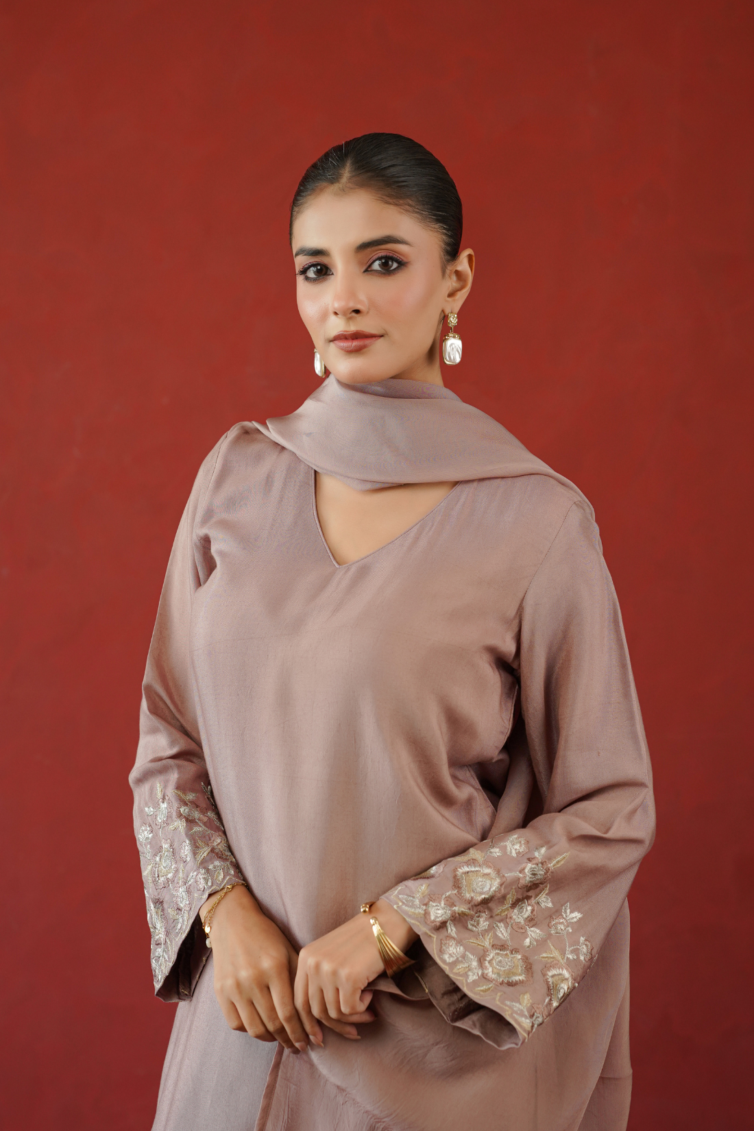 Mauve Zari Embroidered Suit Set
