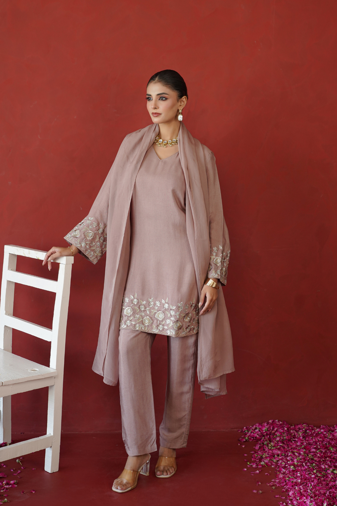 Mauve Zari Embroidered Suit Set