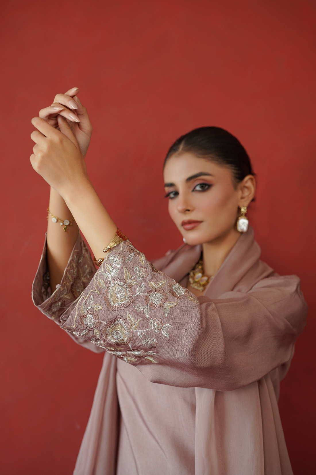 Mauve Zari Embroidered Suit Set