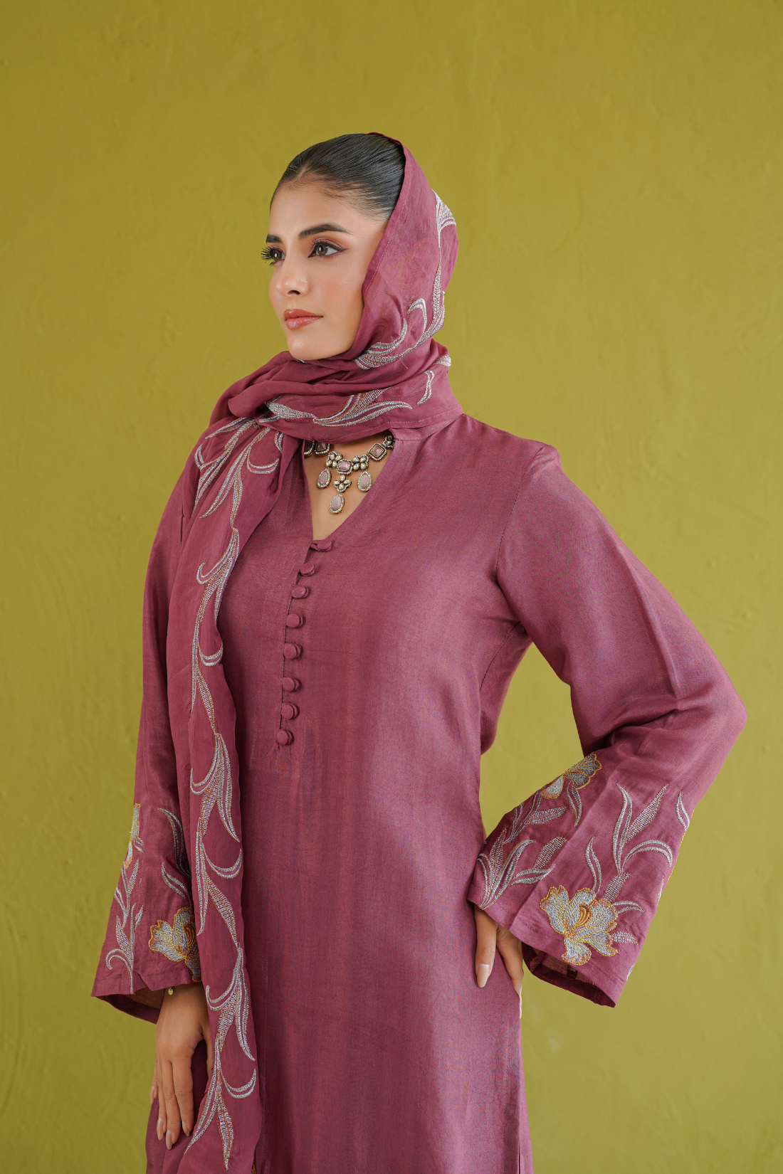 Berry Floral Embroidered Suit Set