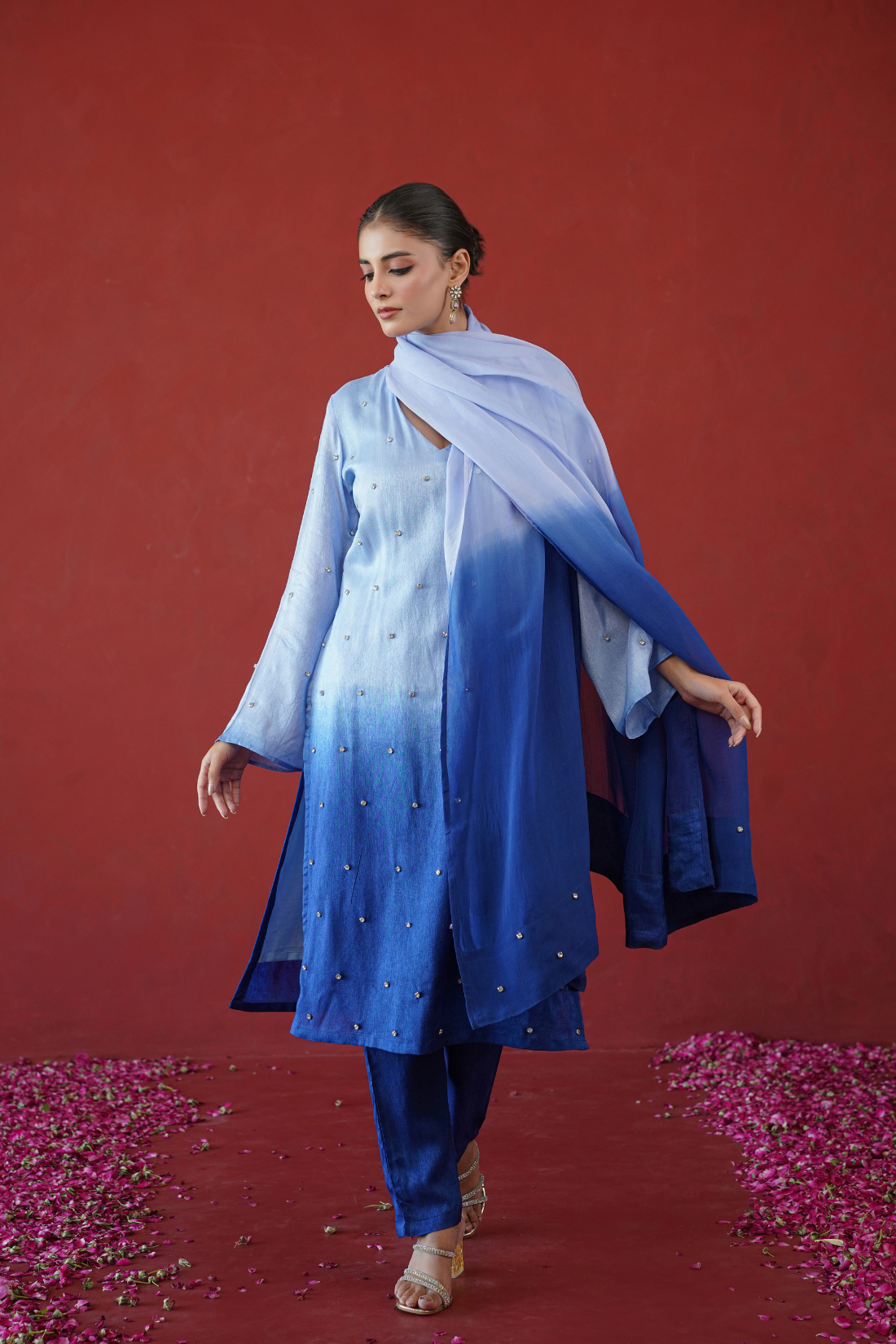 Blue Ombre Embroidered Suit Set