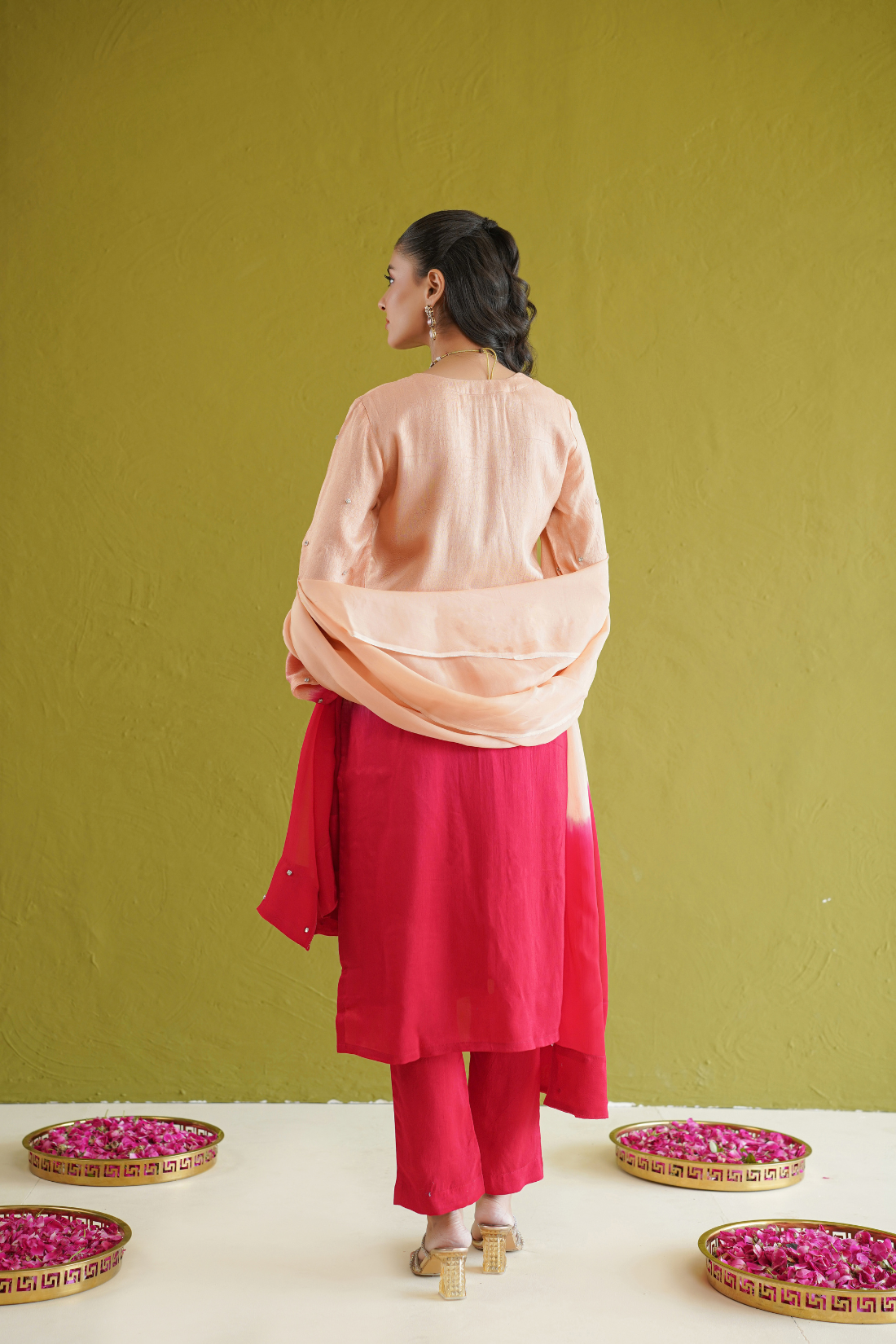 Red Ombre Embroidered Suit Set