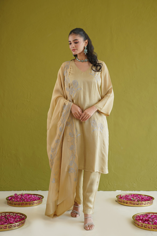 Sage Green Floral Embroidered Suit Set
