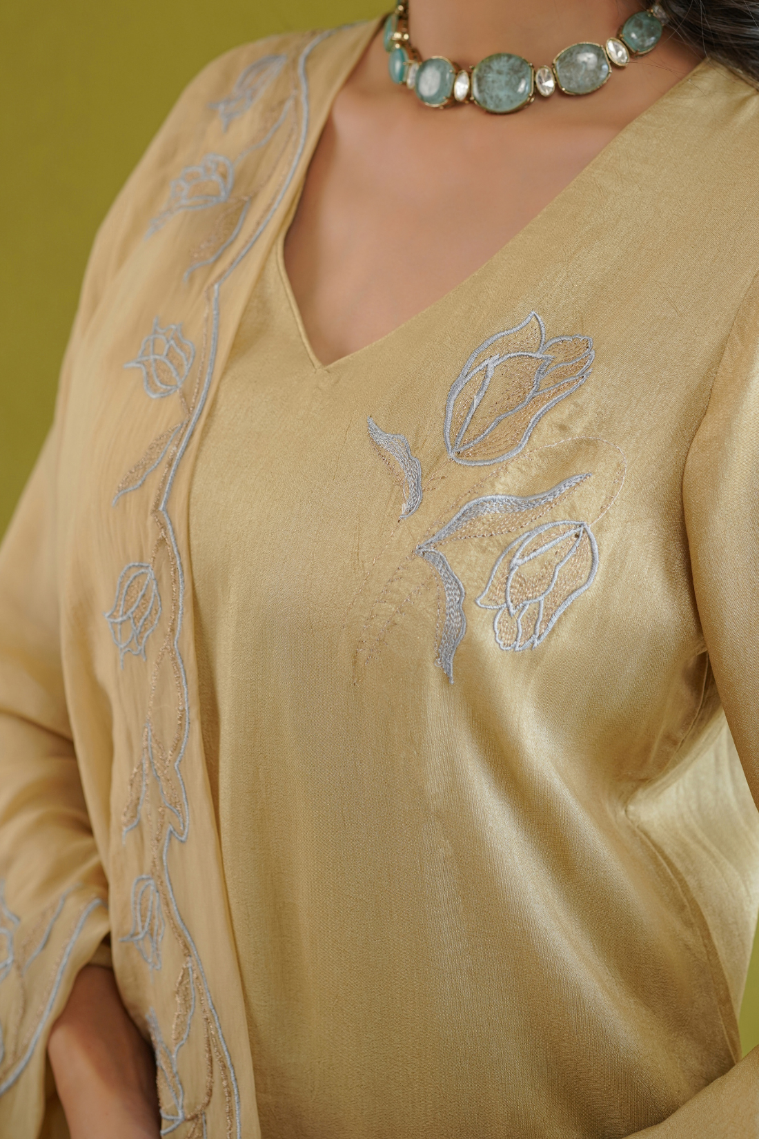 Sage Green Floral Embroidered Suit Set