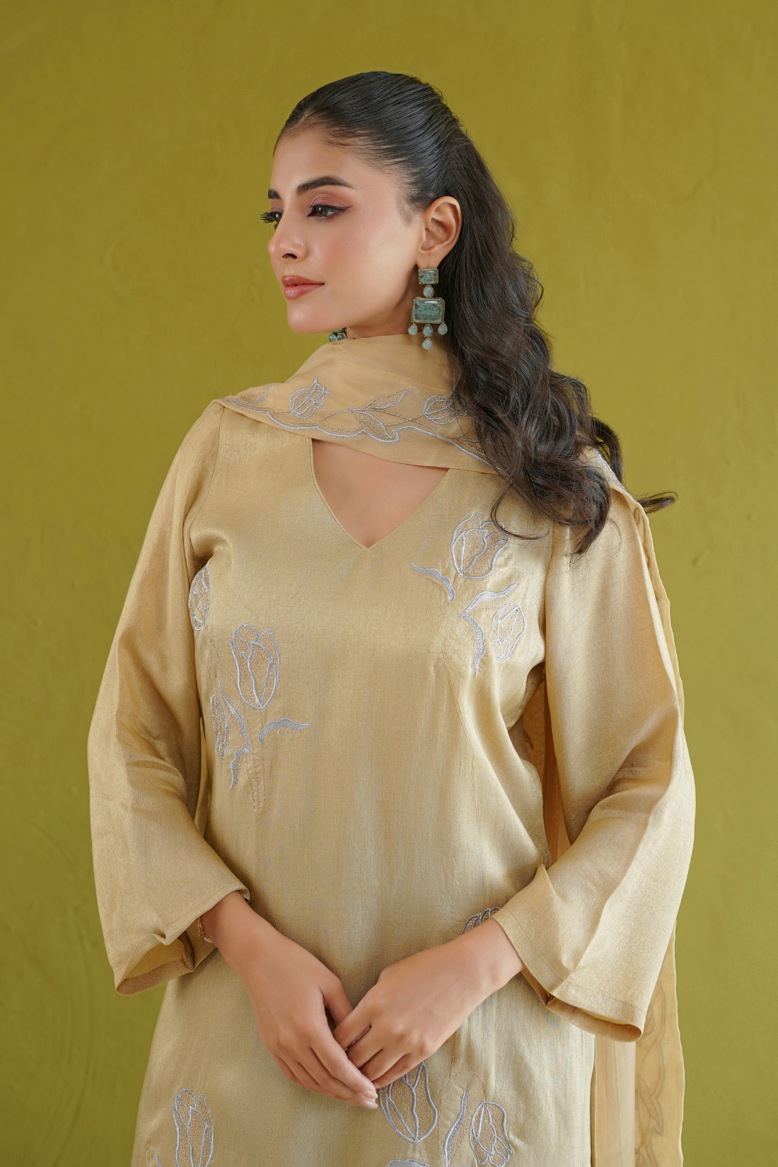 Sage Green Floral Embroidered Suit Set