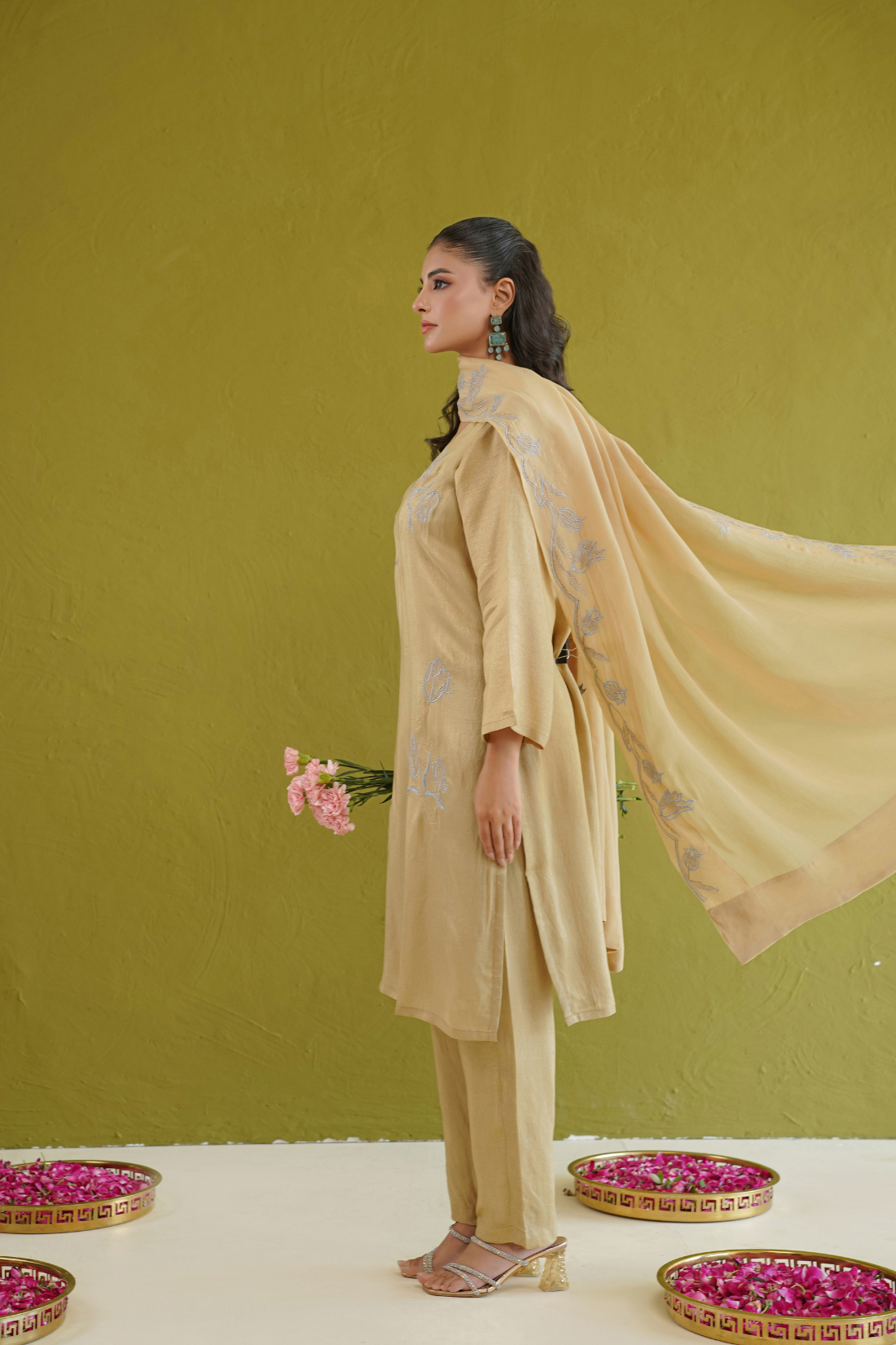 Sage Green Floral Embroidered Suit Set