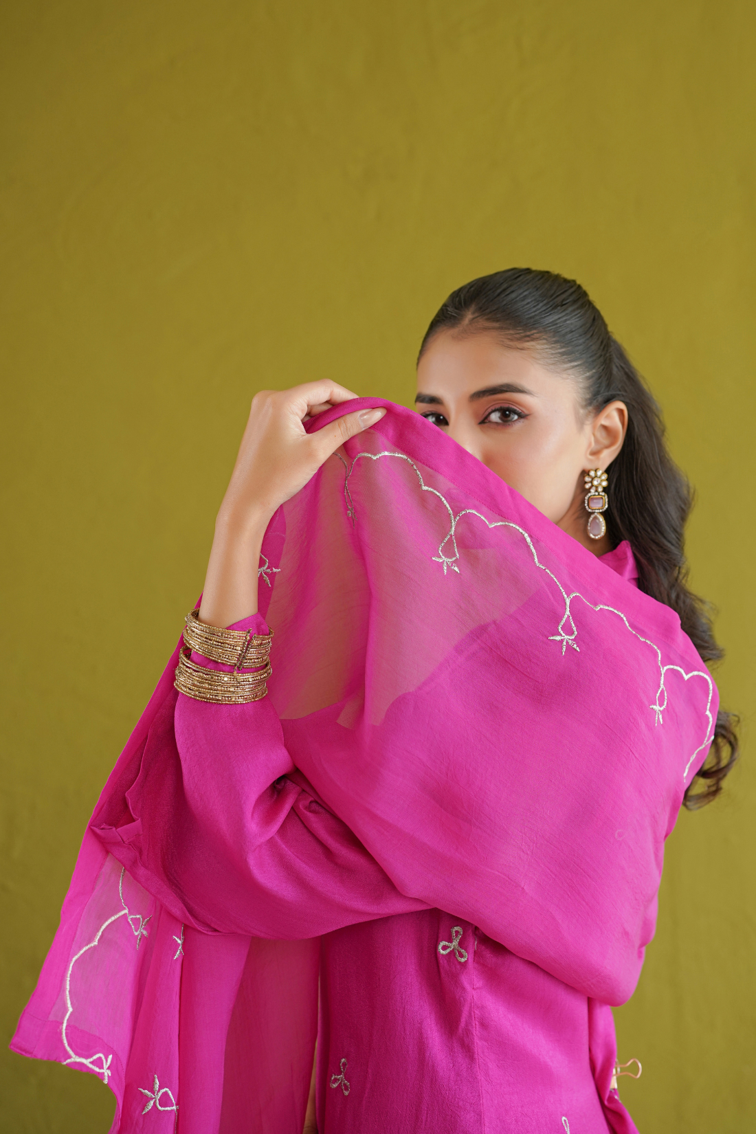 Fuchsia Pink Embroidered Suit Set