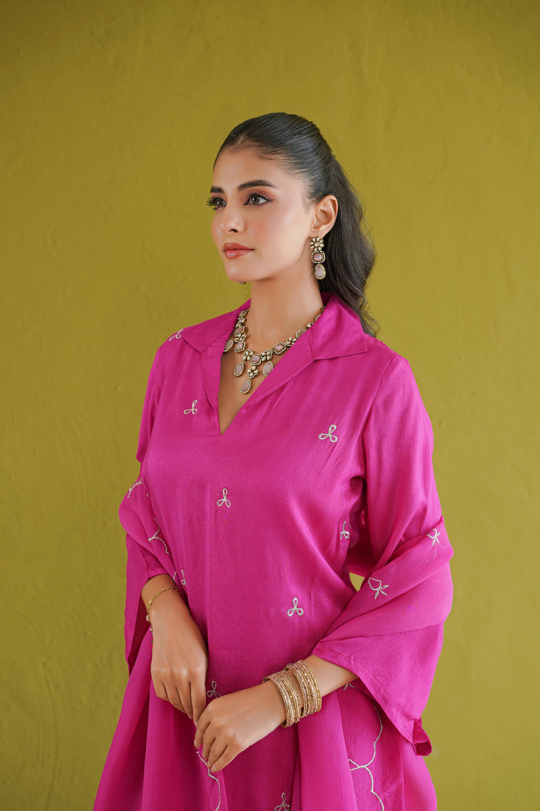 Fuchsia Pink Embroidered Suit Set