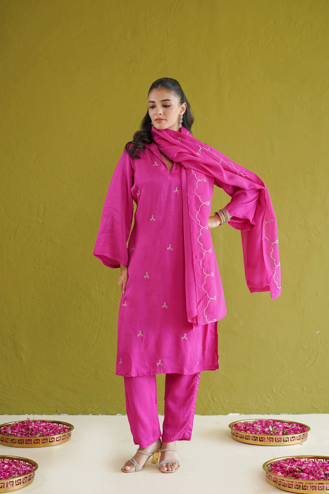 Fuchsia Pink Embroidered Suit Set