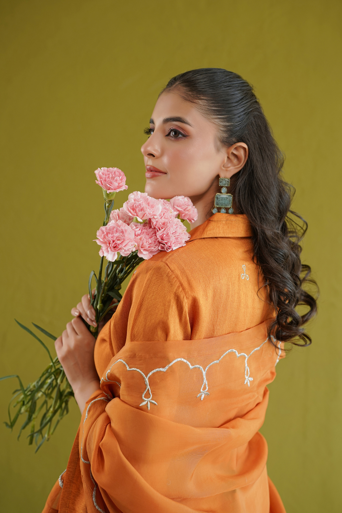 Burnt Orange Embroidered Tunic Set