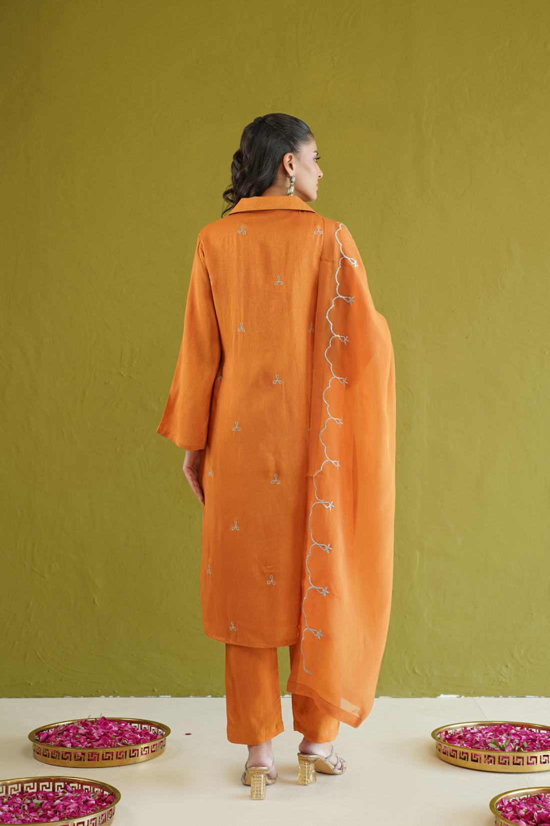 Burnt Orange Embroidered Tunic Set