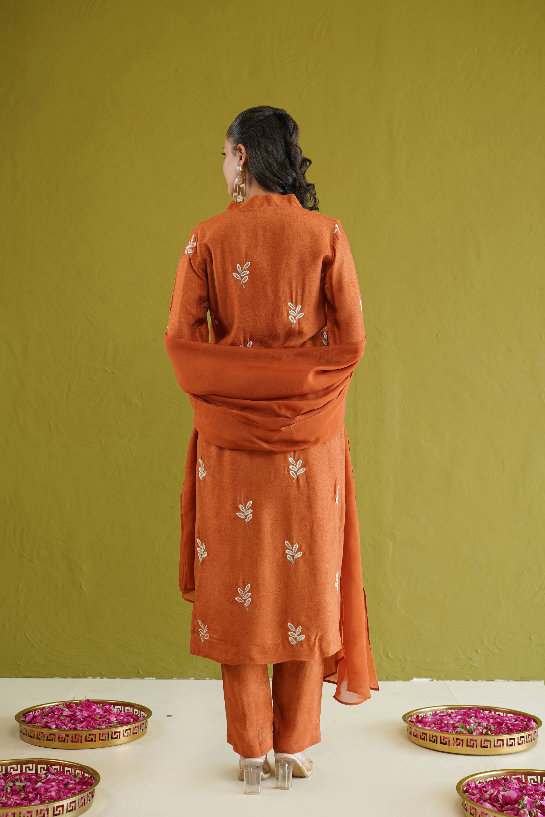 Rust Leaf Embroidered Suit Set