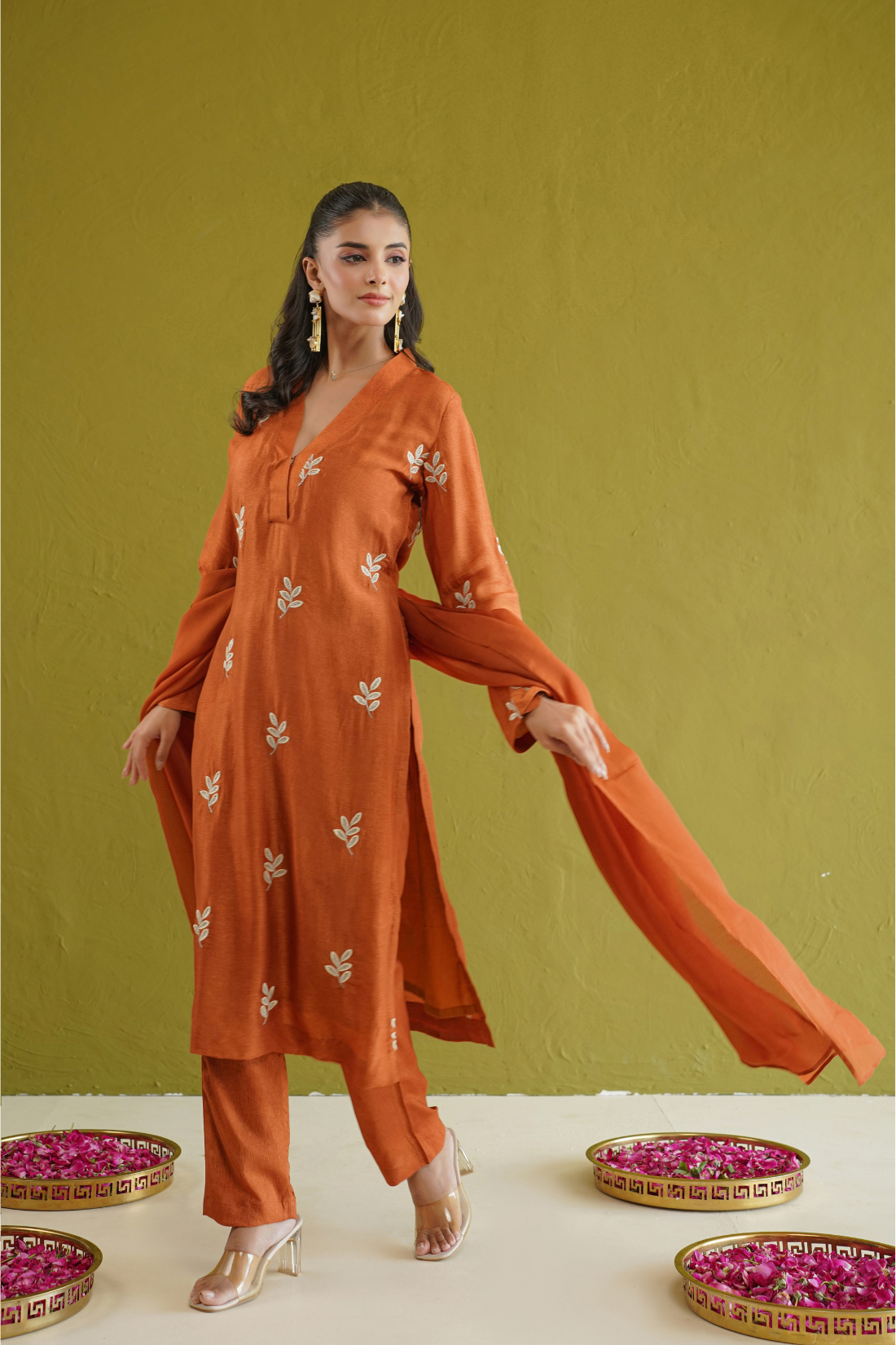 Rust Leaf Embroidered Suit Set