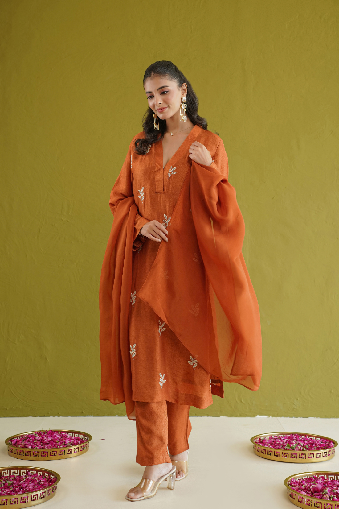Rust Leaf Embroidered Suit Set