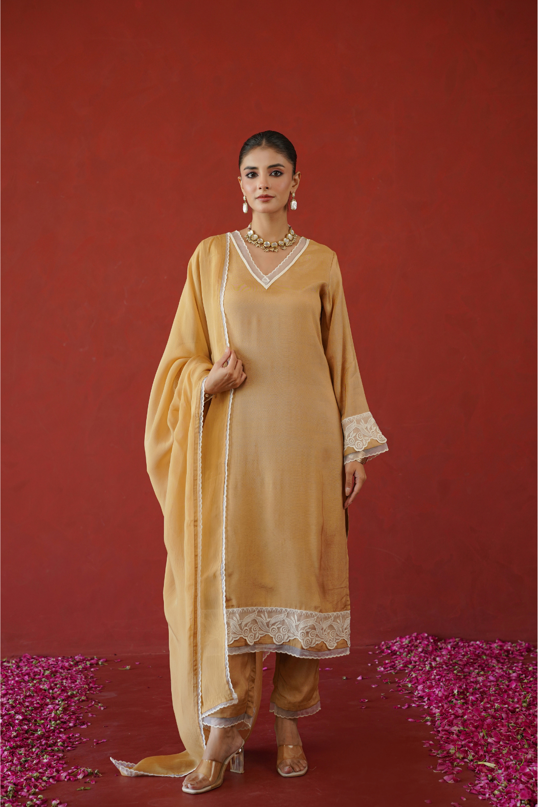 Beige Floral Suit Set