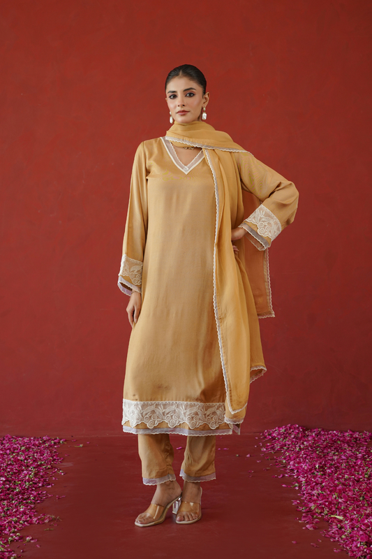 Beige Floral Suit Set