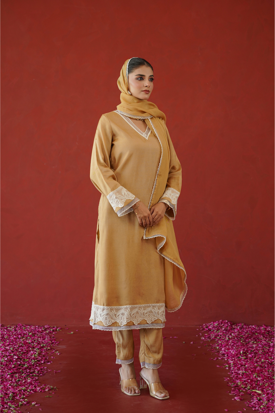 Beige Floral Suit Set