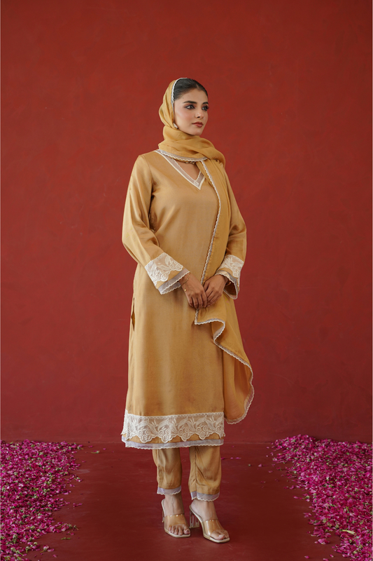 Beige Floral Suit Set
