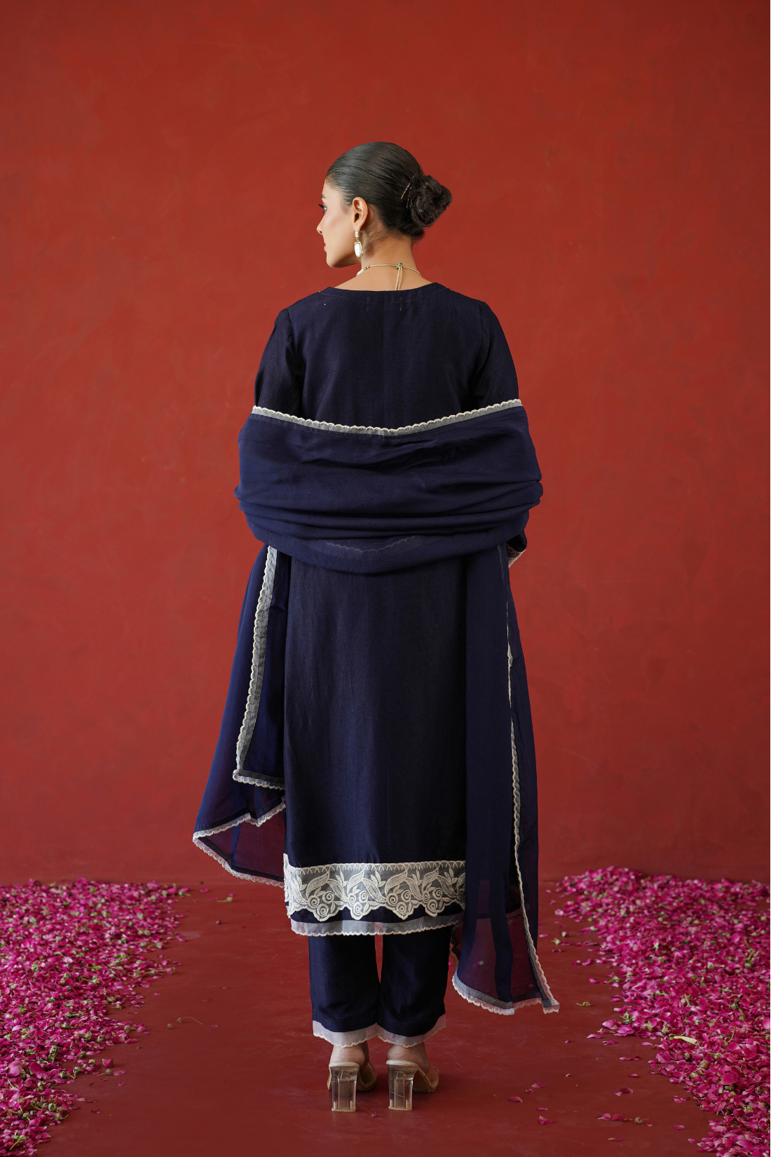 Navy Blue Floral Suit Set