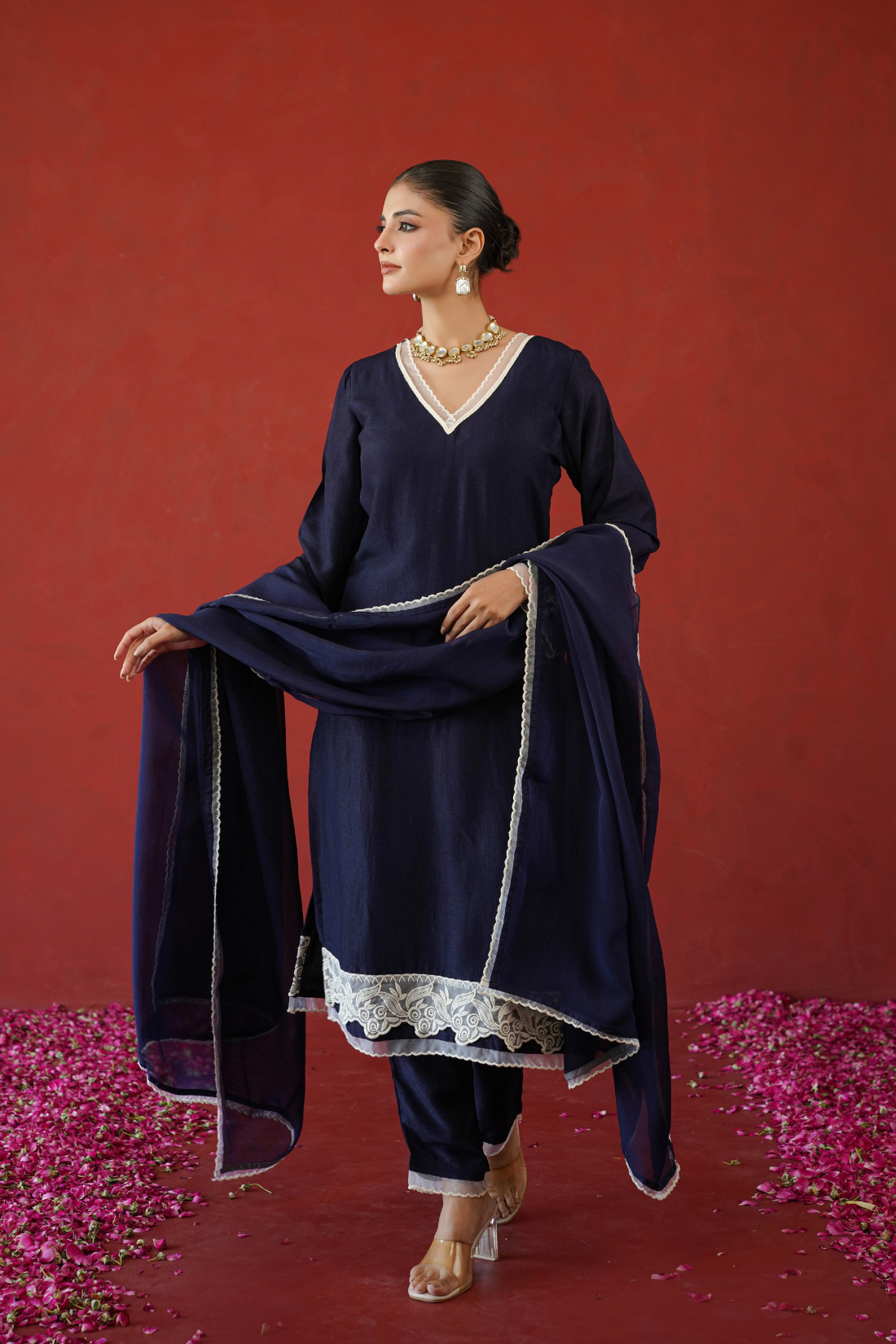 Navy Blue Floral Suit Set