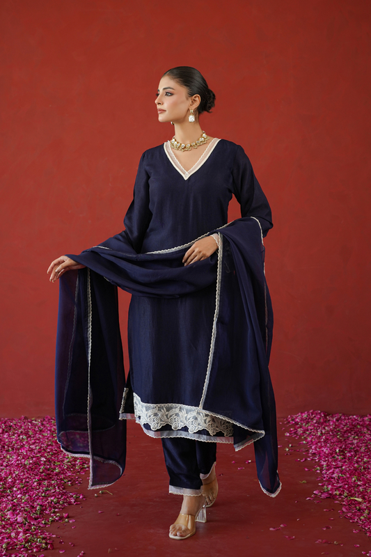 Navy Blue Floral Suit Set